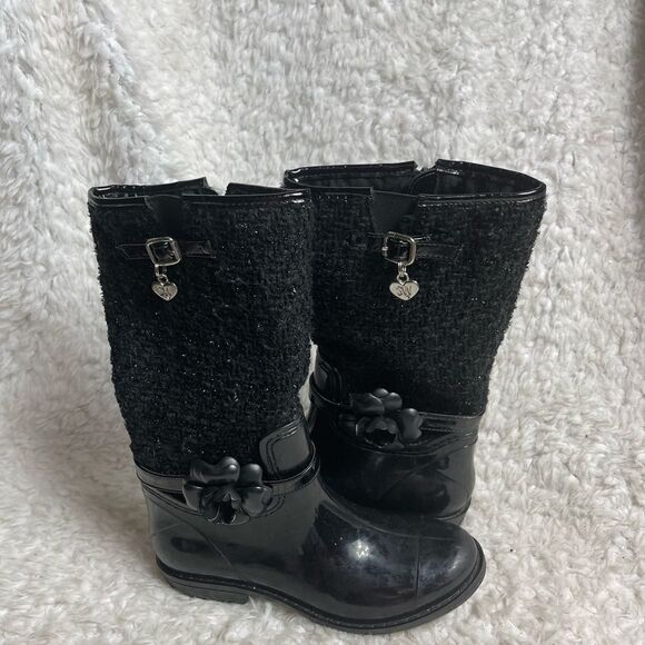 Stuart Weitzman girl Waltz Black mid calf rain boots glitter accent size 3 - Picture 4 of 12